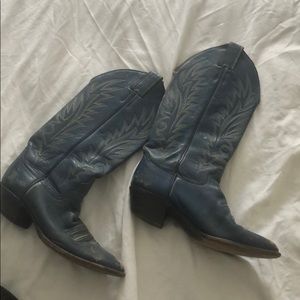 Blue leather cowgirl boots